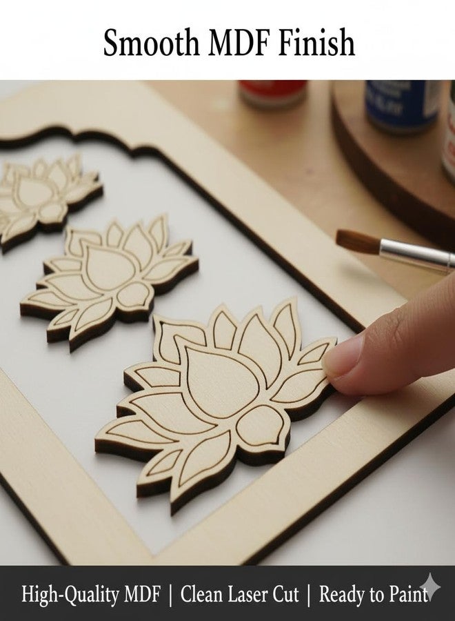 LET'S DIY مجموعة نوافذ خشبية من خشب MDF مكونة من قطعتين - تصميم محفور على شكل زهرة اللوتس، قاعدة مربعة، مثالية للأعمال اليدوية، ديكور المنزل، والمشاريع الفنية. - Image 4
